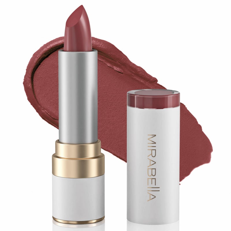 Mirabella - Sealed with a Kiss Full-Coverage Moisturizing Lipstick, Richly Pigmented, Creamy Lip Makeup, Hydrating Mineral-Based Lip Color with Antioxidant Vitamin E, Shine Shades, Mulberry Mocha - Image 1