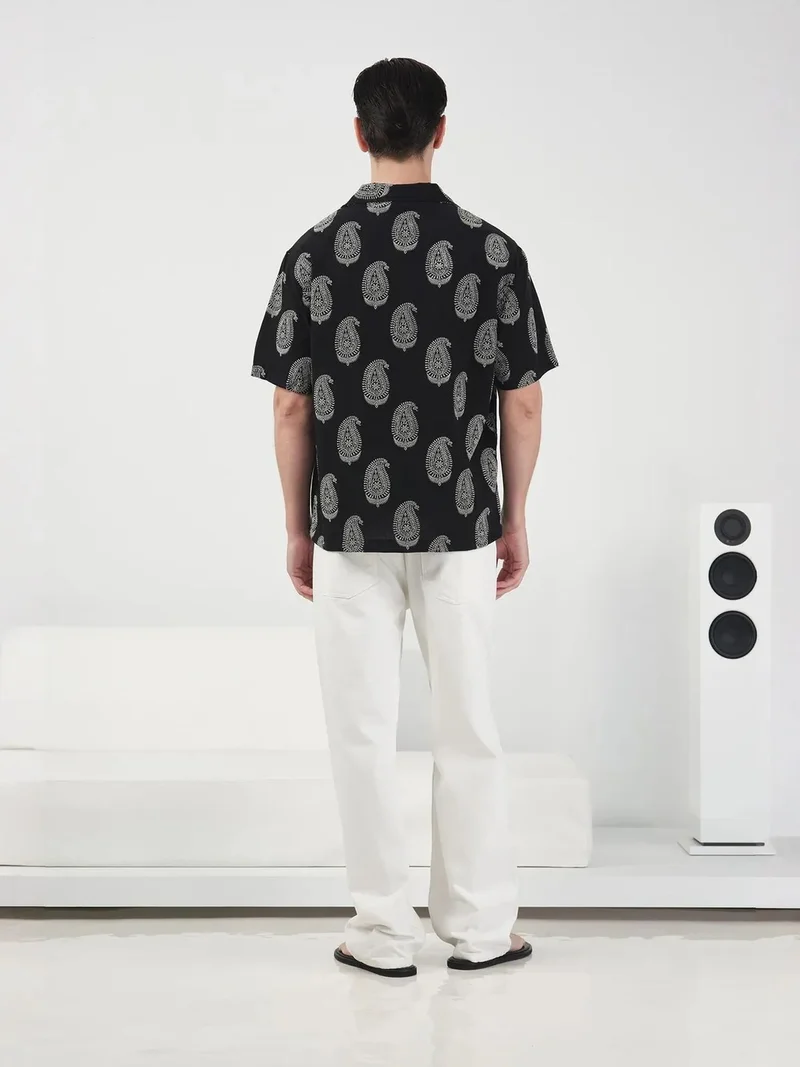 Giesto Black GIESTO Regular Fit Paisley Print Shirt with Button Closure for Men | Best Price UAE