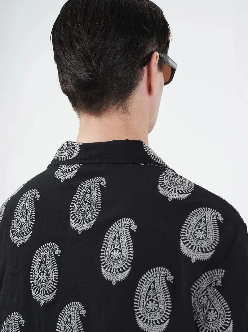 Giesto Black GIESTO Regular Fit Paisley Print Shirt with Button Closure for Men | Best Price UAE