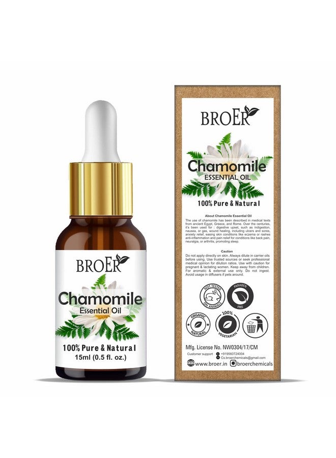 BROER Naturals Chamomile Essential Oil | Pure, Undiluted & Refreshing Essential Oil | Reduces Blemishes | Evens Skin Tone | for Skin Care, Hair Care & Aromatherapy | Cruelty Free & Vegan - 15ml - Image 1