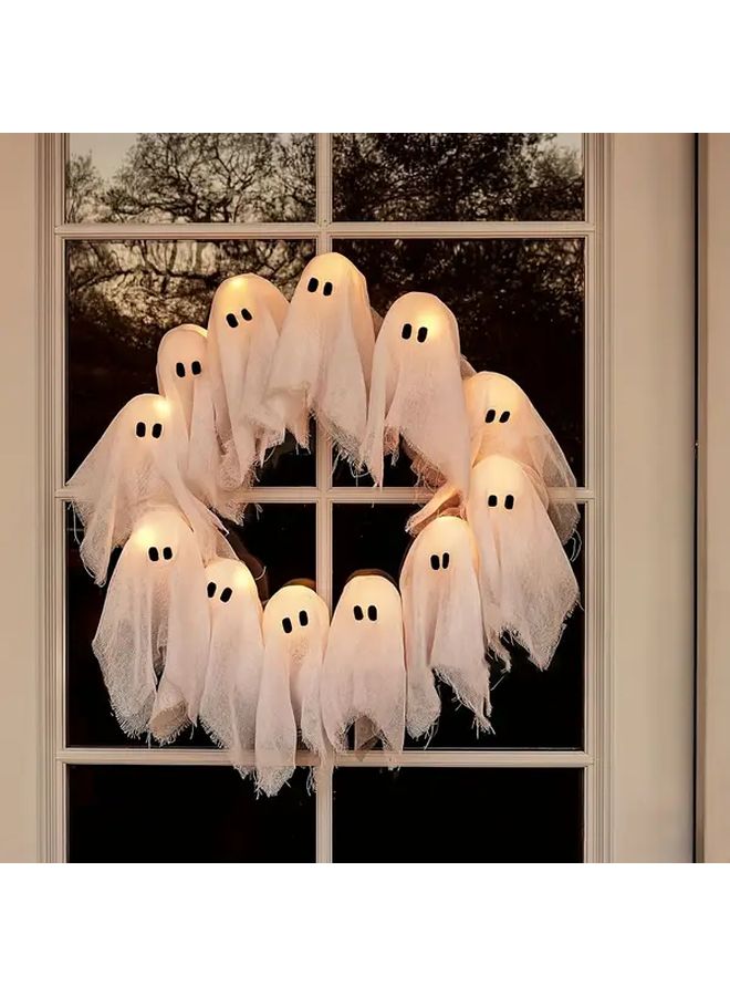 White Ghost Halloween Wreath Front Door Indoor Outdoor Hanging Decoration for Party Holiday - Image 1