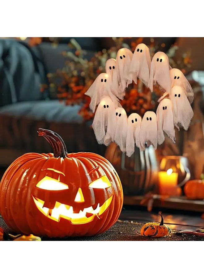 White Ghost Halloween Wreath Front Door Indoor Outdoor Hanging Decoration for Party Holiday - Image 2
