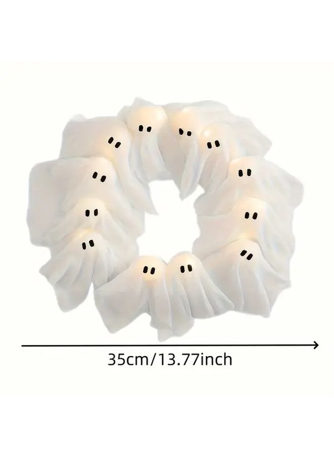 White Ghost Halloween Wreath Front Door Indoor Outdoor Hanging Decoration for Party Holiday - Image 3