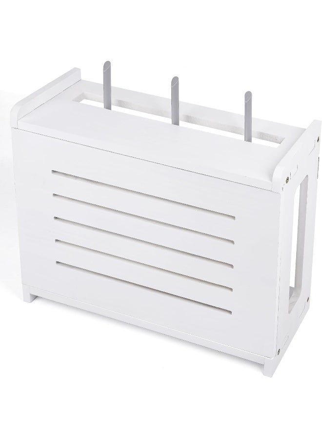 TPGP رف خشبي لتركيب على الحائط لتخزين جهاز التوجيه WiFi غطاء مودم منظم لإدارة كابلات شريط الطاقة من خشب صلب يحتاج إلى تجميع أبيض - Image 1