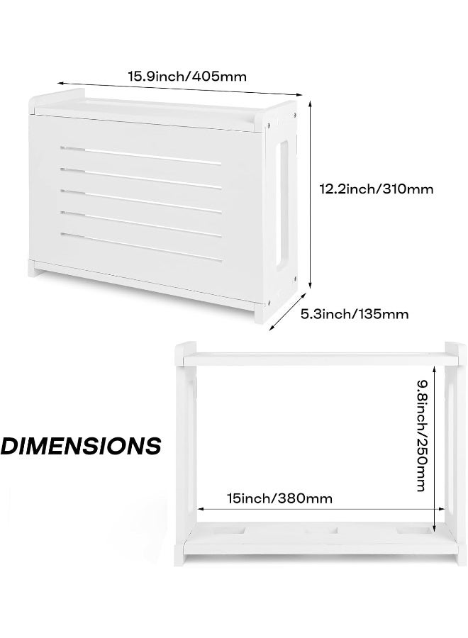 TPGP رف خشبي لتركيب على الحائط لتخزين جهاز التوجيه WiFi غطاء مودم منظم لإدارة كابلات شريط الطاقة من خشب صلب يحتاج إلى تجميع أبيض - Image 2