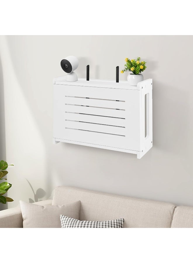 TPGP رف خشبي لتركيب على الحائط لتخزين جهاز التوجيه WiFi غطاء مودم منظم لإدارة كابلات شريط الطاقة من خشب صلب يحتاج إلى تجميع أبيض - Image 5