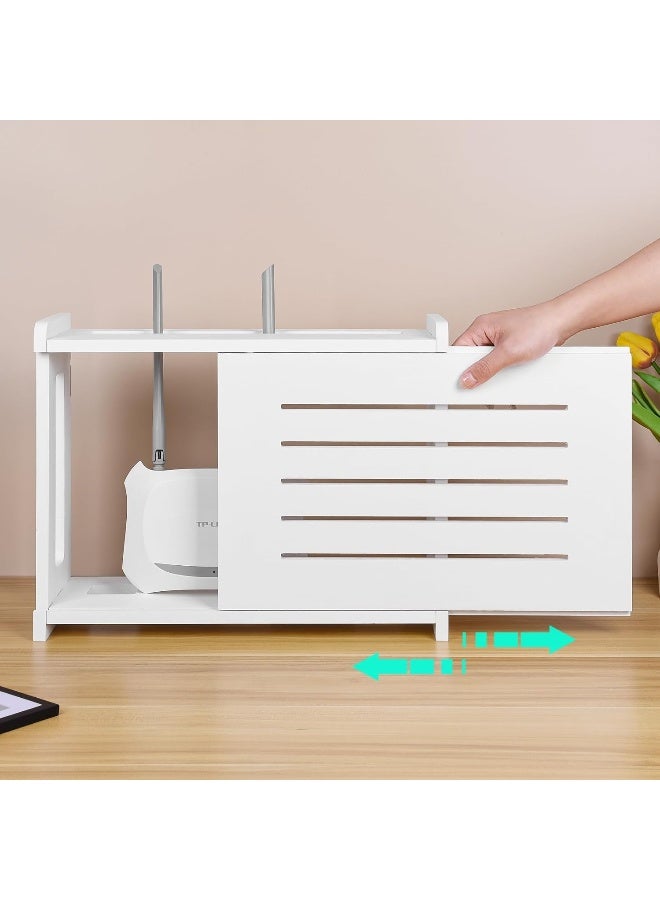 TPGP رف خشبي لتركيب على الحائط لتخزين جهاز التوجيه WiFi غطاء مودم منظم لإدارة كابلات شريط الطاقة من خشب صلب يحتاج إلى تجميع أبيض - Image 4