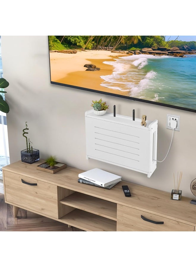 TPGP رف خشبي لتركيب على الحائط لتخزين جهاز التوجيه WiFi غطاء مودم منظم لإدارة كابلات شريط الطاقة من خشب صلب يحتاج إلى تجميع أبيض - Image 3