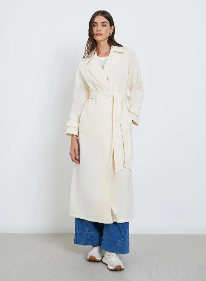 Styli  Styli Off White Maxi Belted Coat for Women | Best Price UAE