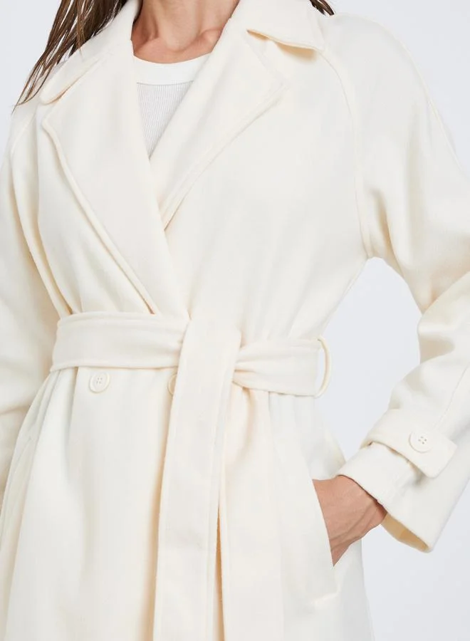 Styli  Styli Off White Maxi Belted Coat for Women | Best Price UAE