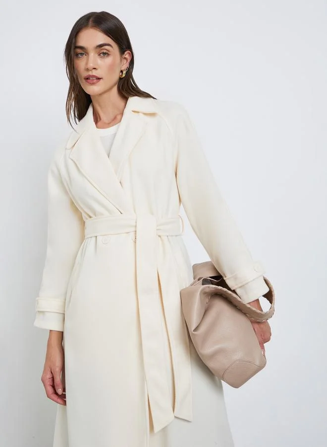 Styli Off White Maxi Belted Coat