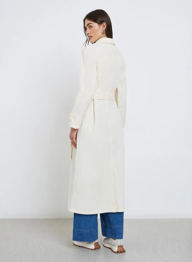 Styli  Styli Off White Maxi Belted Coat for Women | Best Price UAE
