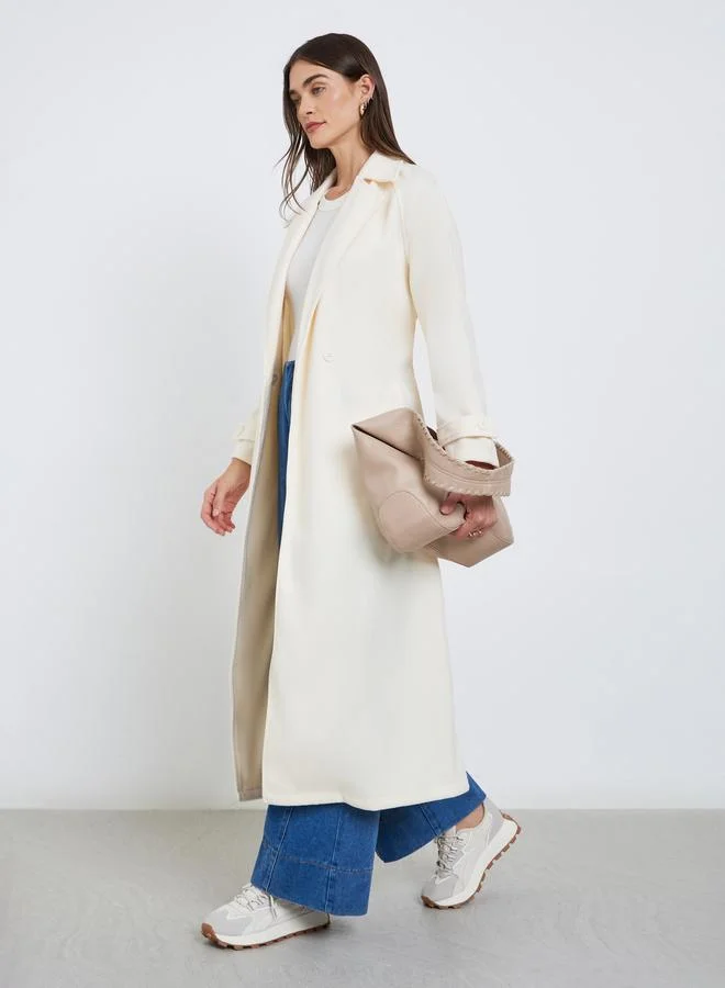 Styli  Styli Off White Maxi Belted Coat for Women | Best Price UAE