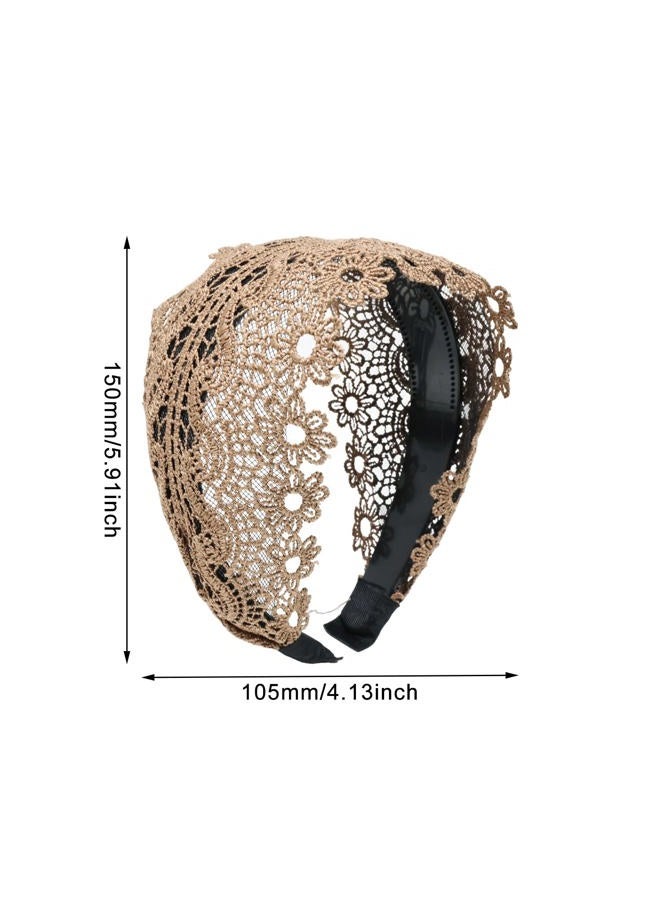 HONBAY 2PCS Fashion Wide Lace Headbands Vintage Floral Headband Elastic Makeup Hairbands With Teeth for Women (2 Color) - Image 2