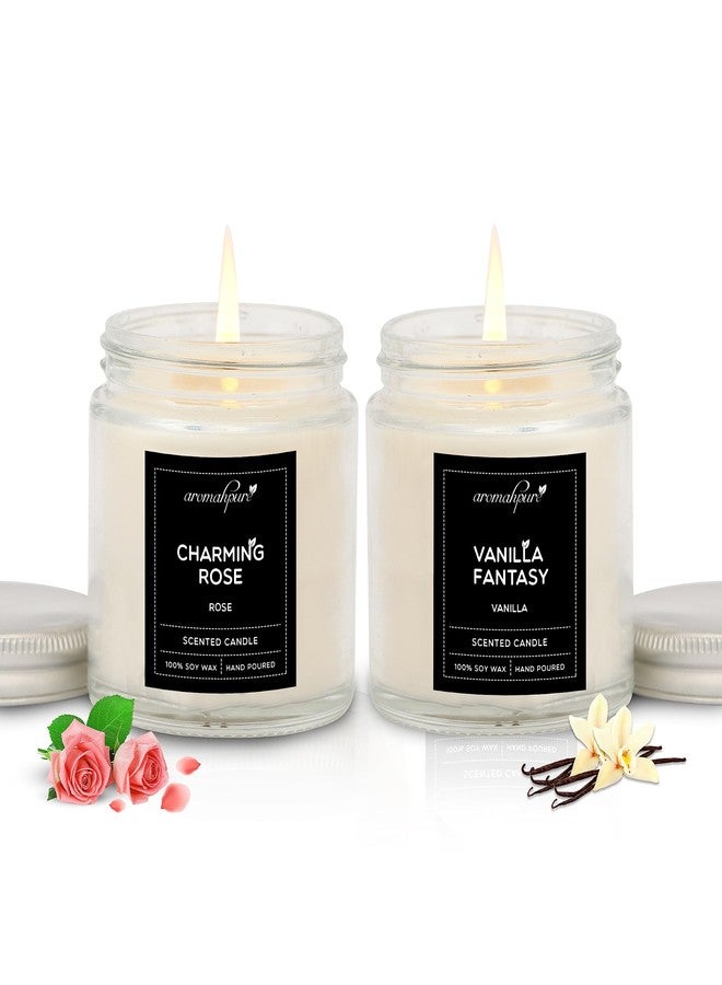 Aromahpure Scented Candles (55 Hours) (100% Soy Wax)- Handcrafted | Smoke-Free |Vanilla Fantasy -Vanilla, Charming Rose- Rose Candles for Home & Gift Sets.(Pack of 2), IFRA Certified - Image 1