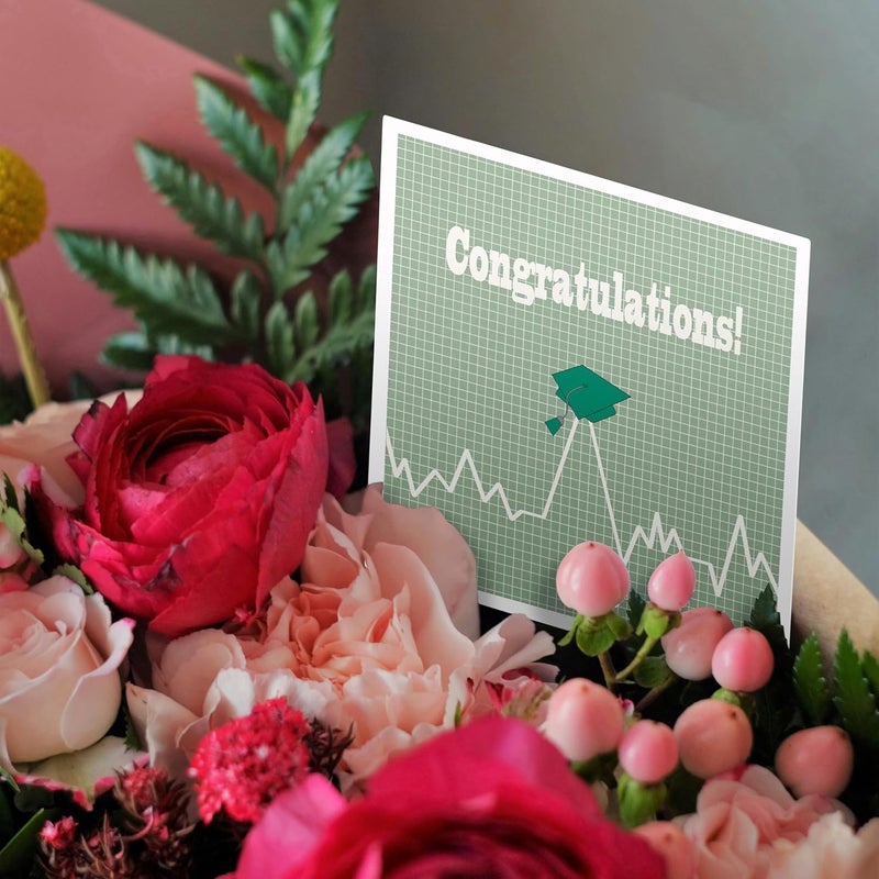 3DROSE 3dRose Greeting Card  Heart Beat with Grad Cap on Graph Paper Medical Theme Green  Graduation Design - Image 3