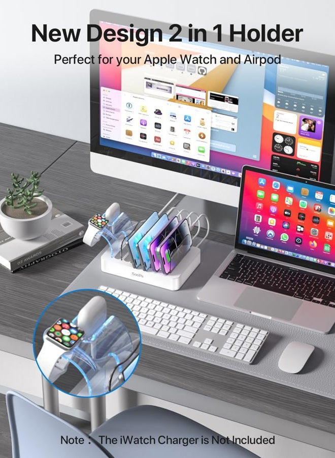 Soopii محطة شحن USB من SooPii، محطة شاحن متعددة USB لأجهزة متعددة، كابلات مختلطة متضمنة، منظم شحن للهواتف والأجهزة اللوحية والإلكترونيات الأخرى، أبيض - Image 3