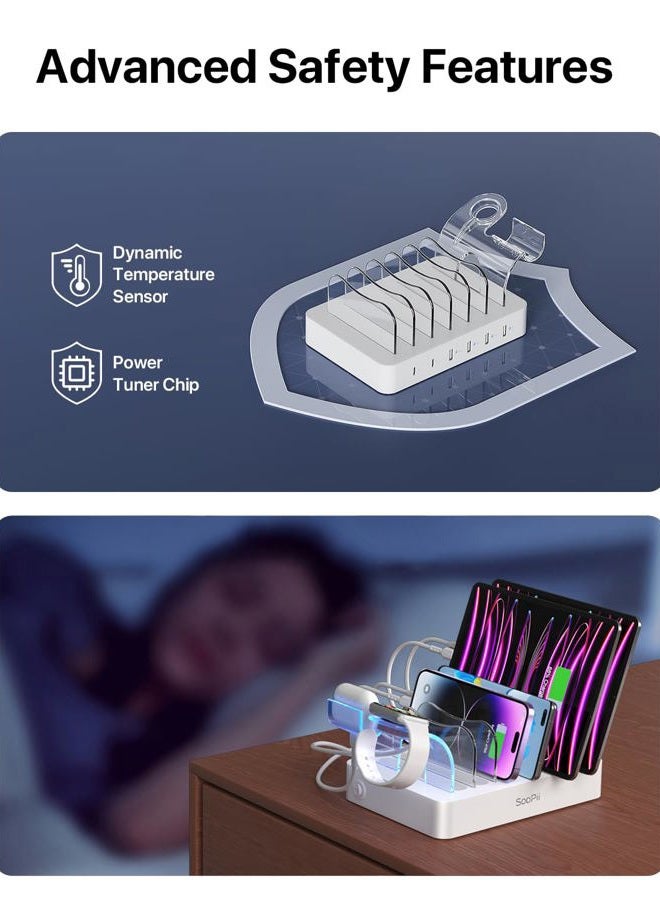 Soopii محطة شحن USB من SooPii، محطة شاحن متعددة USB لأجهزة متعددة، كابلات مختلطة متضمنة، منظم شحن للهواتف والأجهزة اللوحية والإلكترونيات الأخرى، أبيض - Image 4