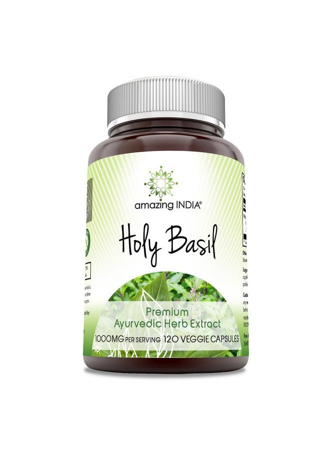 Amazing India Holy Basil Extract Supplement | 500 Mg Per Serving | 120 Veggie Capsules | Non-GMO | Gluten-Free | Made in USA - Image 1