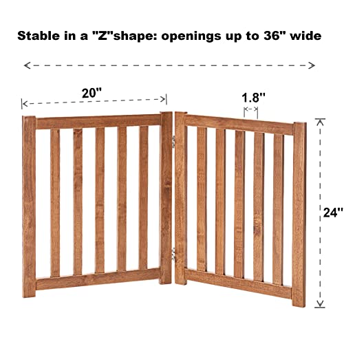 LZRS 2-Panel Wooden Free Standing Foldable Dog Gate Indoor – Solid Hardwood 24" High, Step-Over Safety Pet Gate for Doorways, Stairs & Small Spaces - Indoor Use, Oak - Image 3