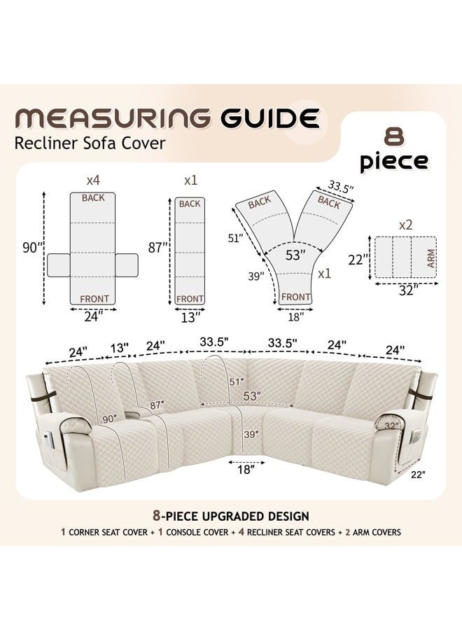 Arfntevss Waterproof Recliner Sectional Couch Covers for Reclining L Shape Sofa Cover Non Slip Washable L Shaped Slipcover Sets for Dog Furniture Protector (5 Seat with 1 Console Cover, Beige) - Image 5