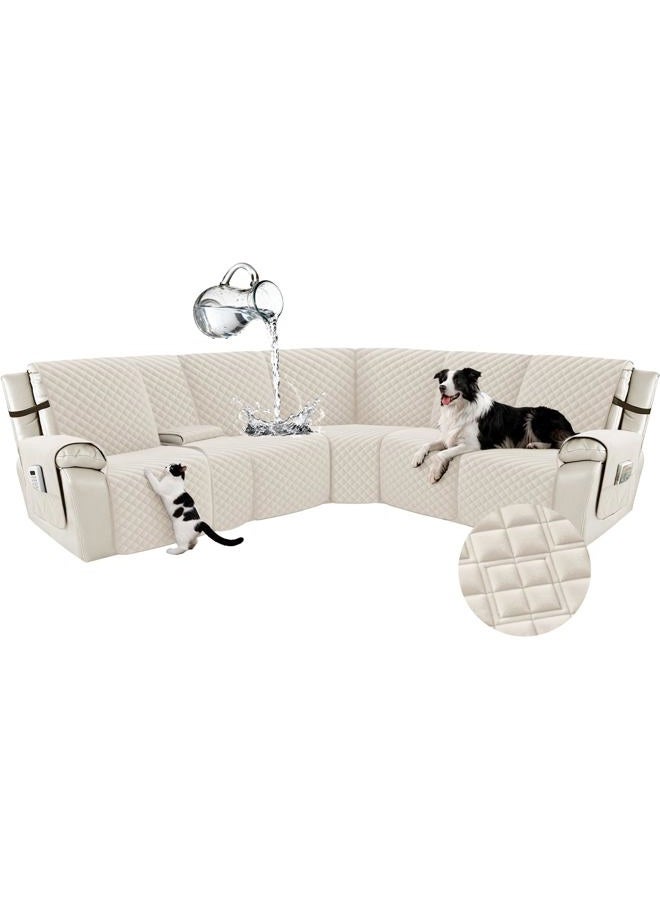 Arfntevss Waterproof Recliner Sectional Couch Covers for Reclining L Shape Sofa Cover Non Slip Washable L Shaped Slipcover Sets for Dog Furniture Protector (5 Seat with 1 Console Cover, Beige) - Image 1