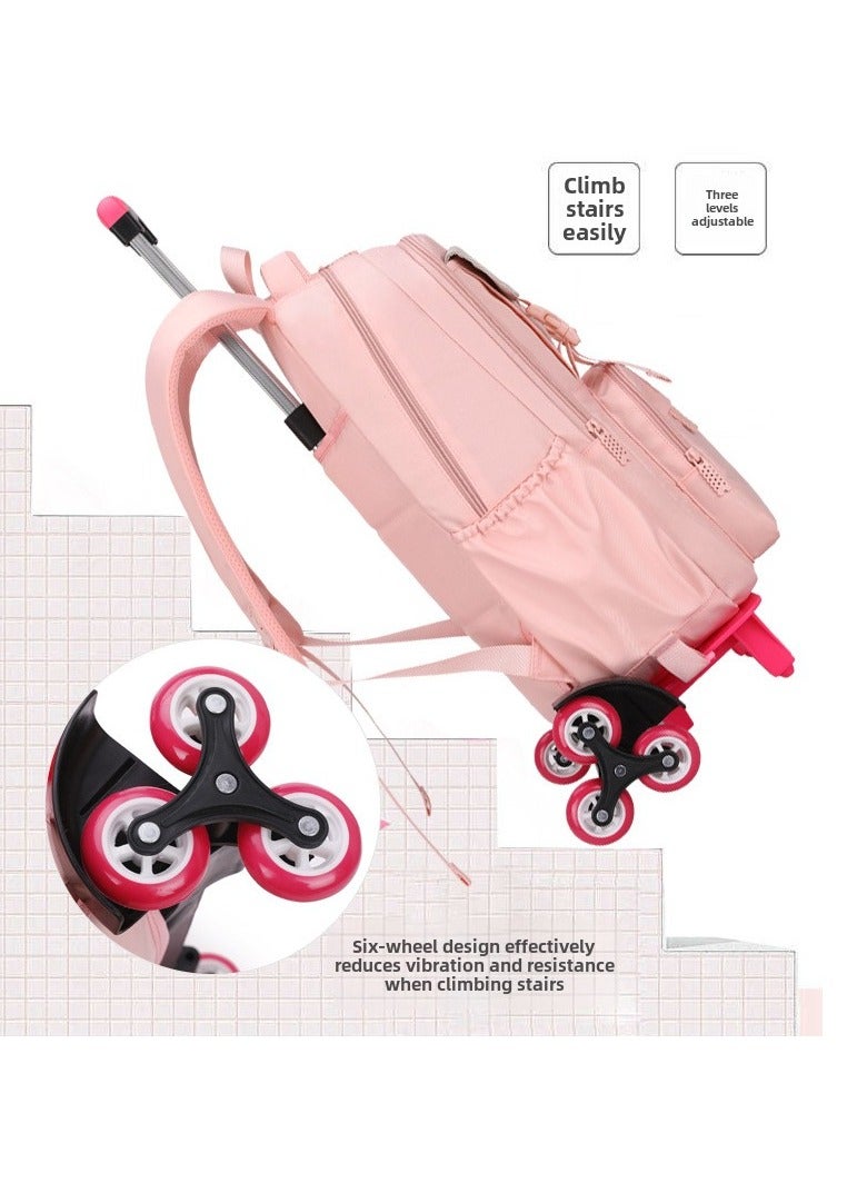 ZIRANYU ORiTi Solid-Color Rolling Backpack for Girls, Trolley Wheel School Bag, Wheeled Bookbag on 6 Wheels - Image 2