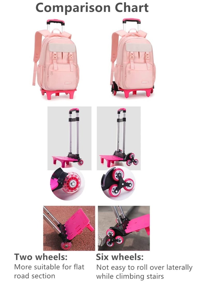 ZIRANYU ORiTi Solid-Color Rolling Backpack for Girls, Trolley Wheel School Bag, Wheeled Bookbag on 6 Wheels - Image 3