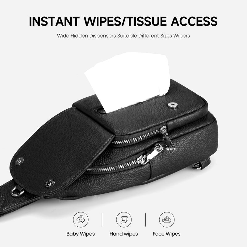 befen Anti Theft Genuine Leather Sling Bag for Women Black Leather Crossbody Fanny Packs with RFID Blocking Card Slots Soft Chest Bag with Adjuatable Strap Ladies Crossbody Purse for Travel - Image 4