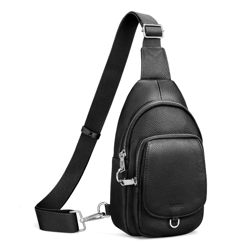 befen Anti Theft Genuine Leather Sling Bag for Women Black Leather Crossbody Fanny Packs with RFID Blocking Card Slots Soft Chest Bag with Adjuatable Strap Ladies Crossbody Purse for Travel - Image 1