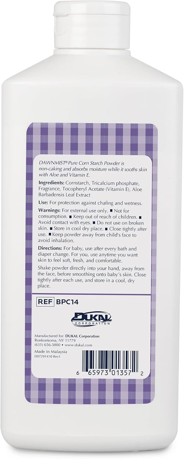 DawnMist Dukal DawnMist Premium Baby Powder  14 oz  TalcFree Hypoallergenic with Aloe  Vitamin E  Soothes and Protects Delicate Skin - Image 2