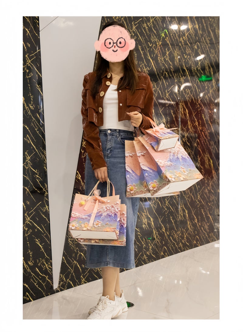 لغة حقيبة هدايا ملونة بمقبض، أكياس هدايا ورقية بطبعة زيتية، مقاس متوسط، أكياس هدايا صغيرة للهدايا وأعياد الميلاد وأكياس هدايا ورقية للأم وحفلات الزفاف والحفلات - Image 2