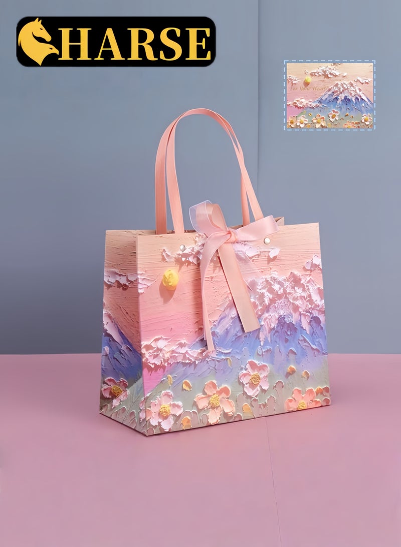 لغة حقيبة هدايا ملونة بمقبض، أكياس هدايا ورقية بطبعة زيتية، مقاس متوسط، أكياس هدايا صغيرة للهدايا وأعياد الميلاد وأكياس هدايا ورقية للأم وحفلات الزفاف والحفلات - Image 1