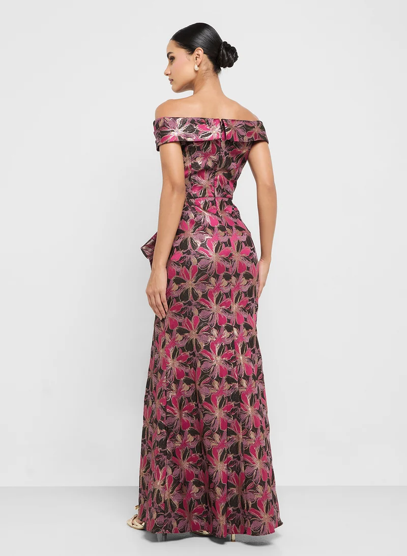 Adrianna Papell Off Shoulder Jacquard Gown