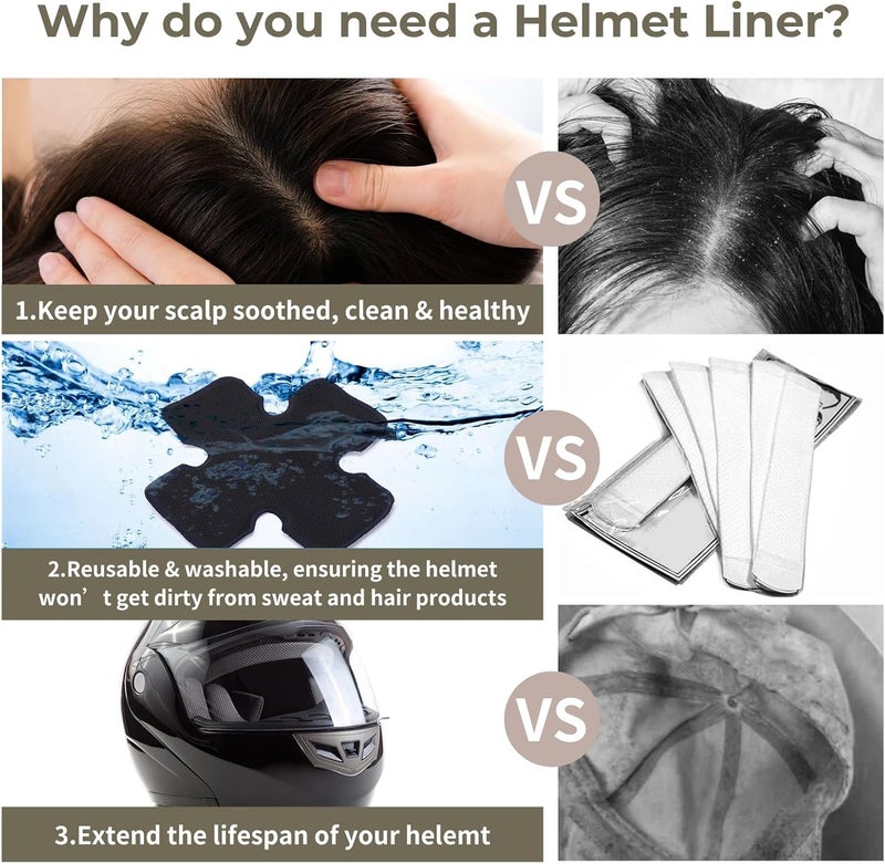 ProdigyTW Motorcycle Helmet Liner – Anti-Sweat, Cooling & Reusable. Absorbs Sweat, Prevents Odor & Stains. Easy Hook & Loop Fit for Helmets: Skateboard, Hockey & Bike - Image 2