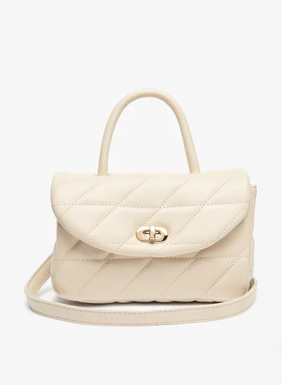 Flora Bella By Shoexpress Quilted Satchel Bag with Chain Strap and Metallic Twist Clasp