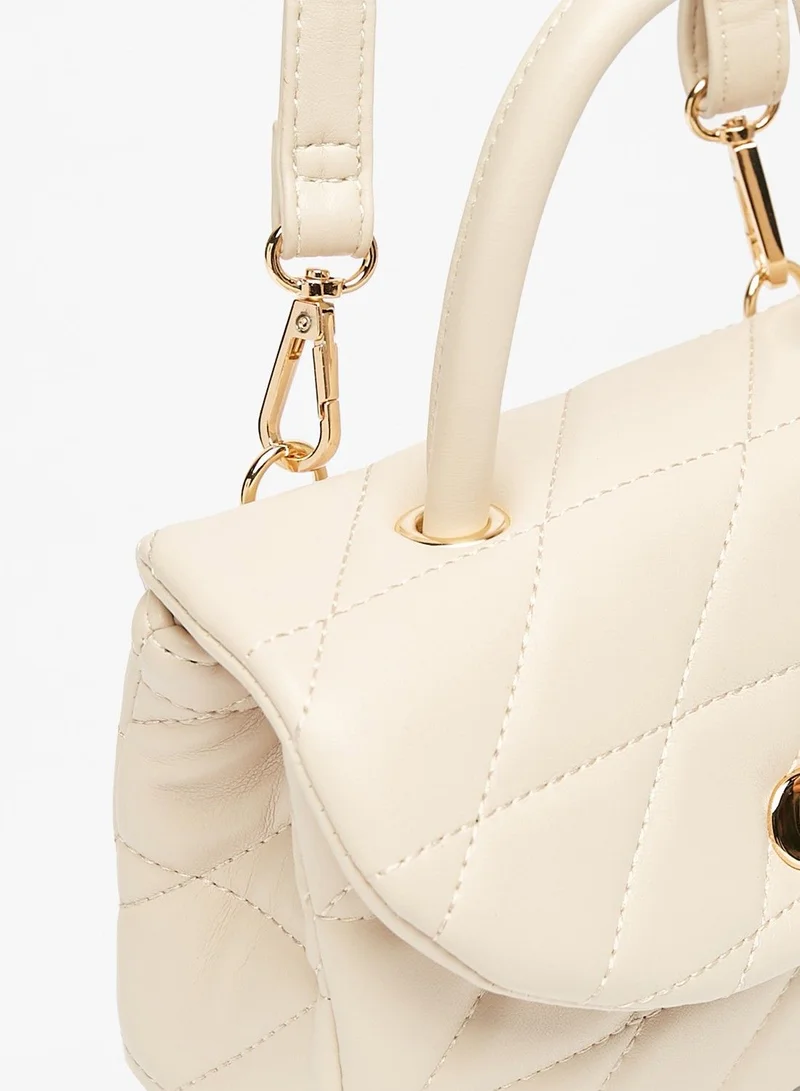 Flora Bella By Shoexpress Quilted Satchel Bag with Chain Strap and Metallic Twist Clasp
