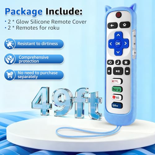 OneBom (Pack of 2) ONEBOM Replacement Remote for Roku TV with Soft Protective Silicone Cover(Glow in The Dark), Universal Remote for TCL/Hisense/Sharp/Onn/Element/Philips Roku Smart TV - Image 3