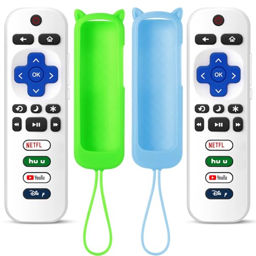 OneBom (Pack of 2) ONEBOM Replacement Remote for Roku TV with Soft Protective Silicone Cover(Glow in The Dark), Universal Remote for TCL/Hisense/Sharp/Onn/Element/Philips Roku Smart TV - Image 1