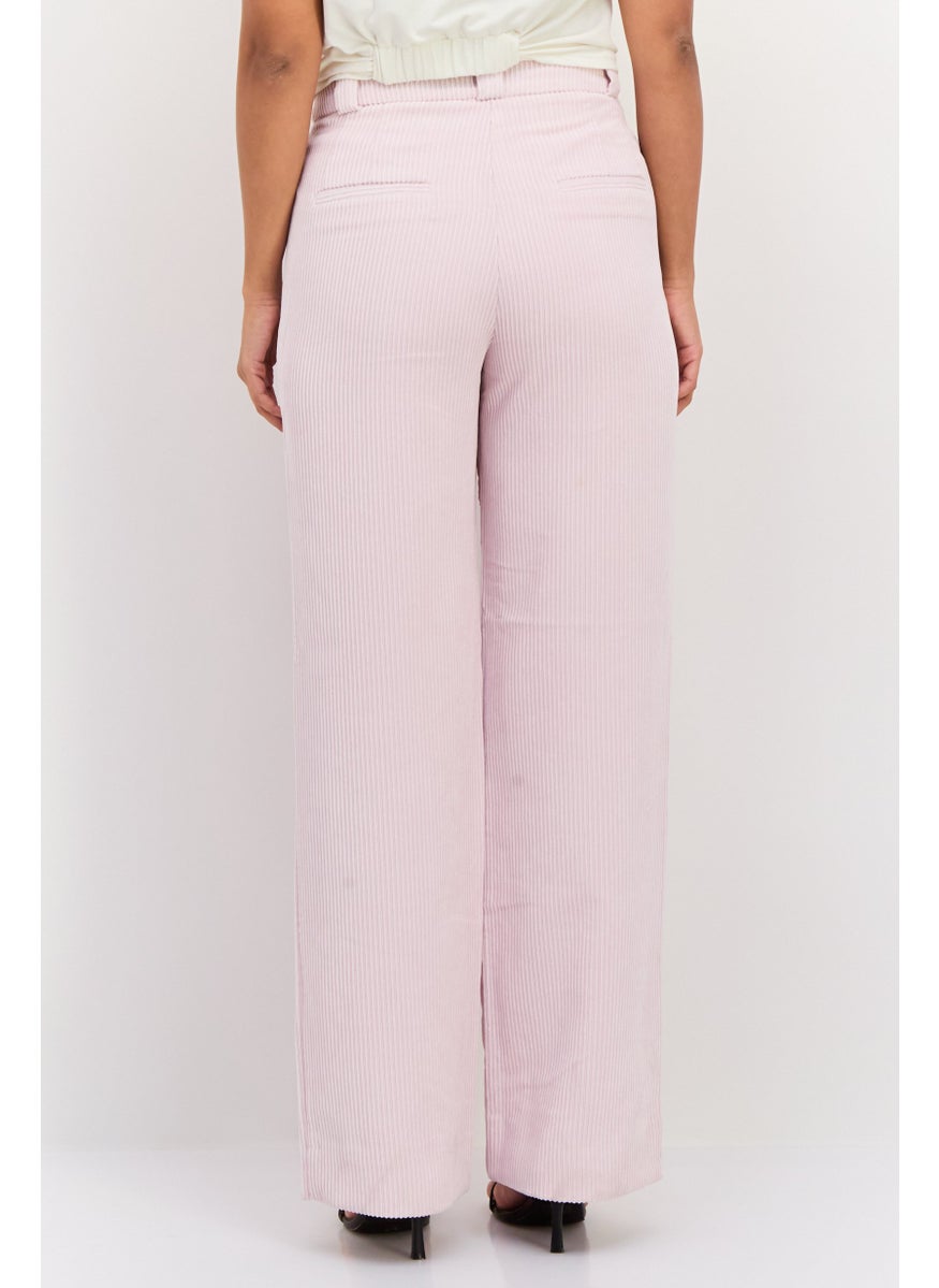 ESPRIT Women Regular Fit Wide Leg Ribbed Pants, Pastel Pink  - Image 3