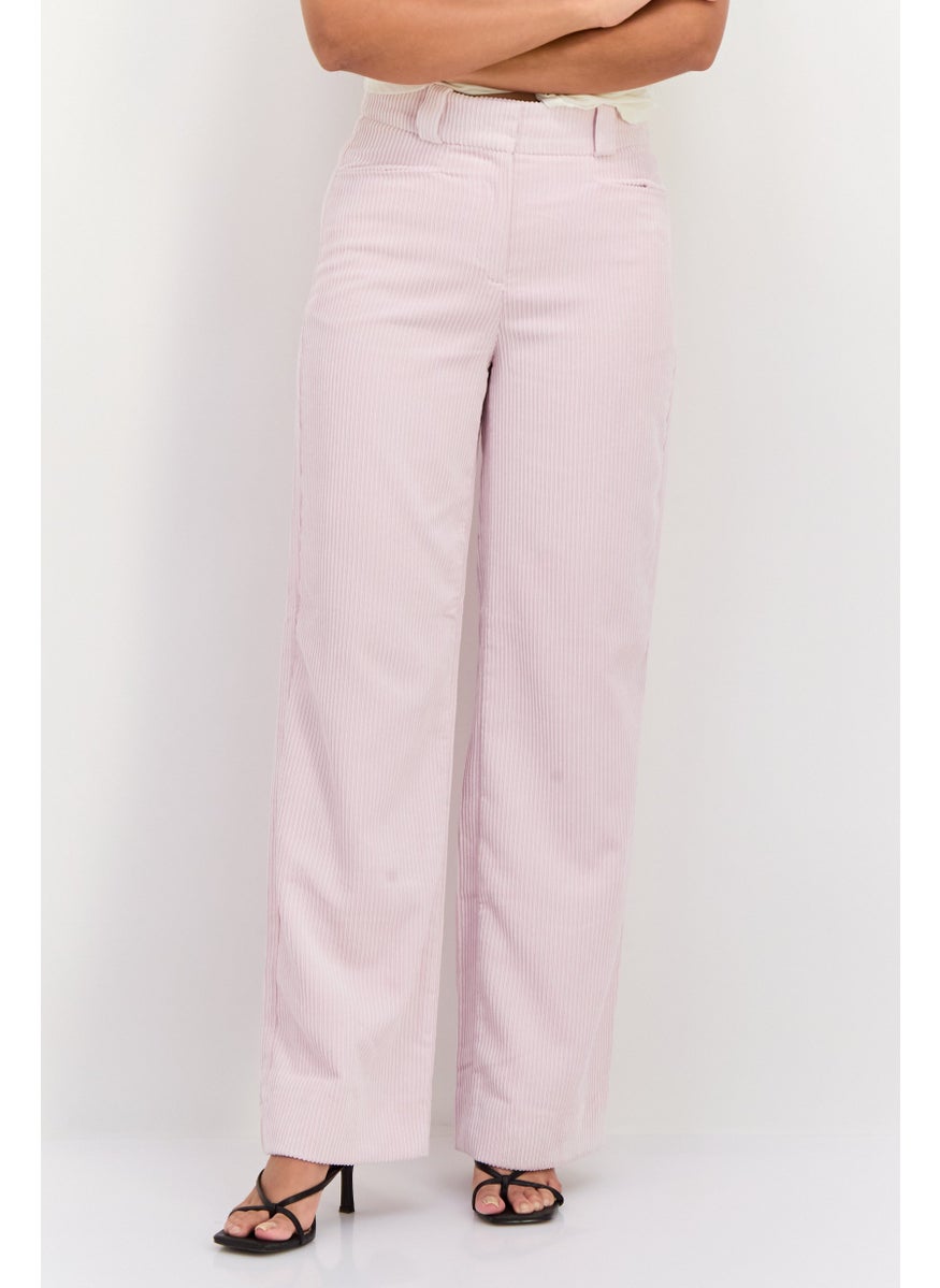 ESPRIT Women Regular Fit Wide Leg Ribbed Pants, Pastel Pink  - Image 1