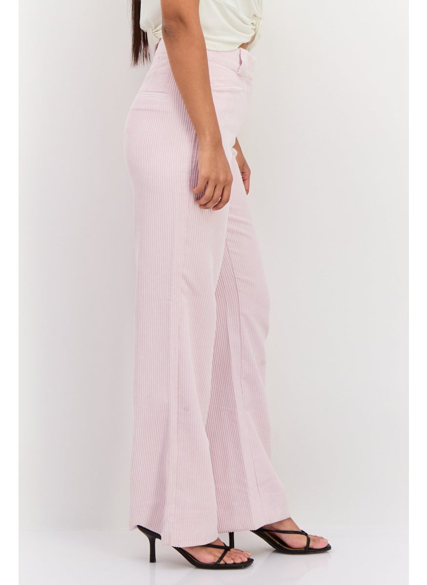 ESPRIT Women Regular Fit Wide Leg Ribbed Pants, Pastel Pink  - Image 2