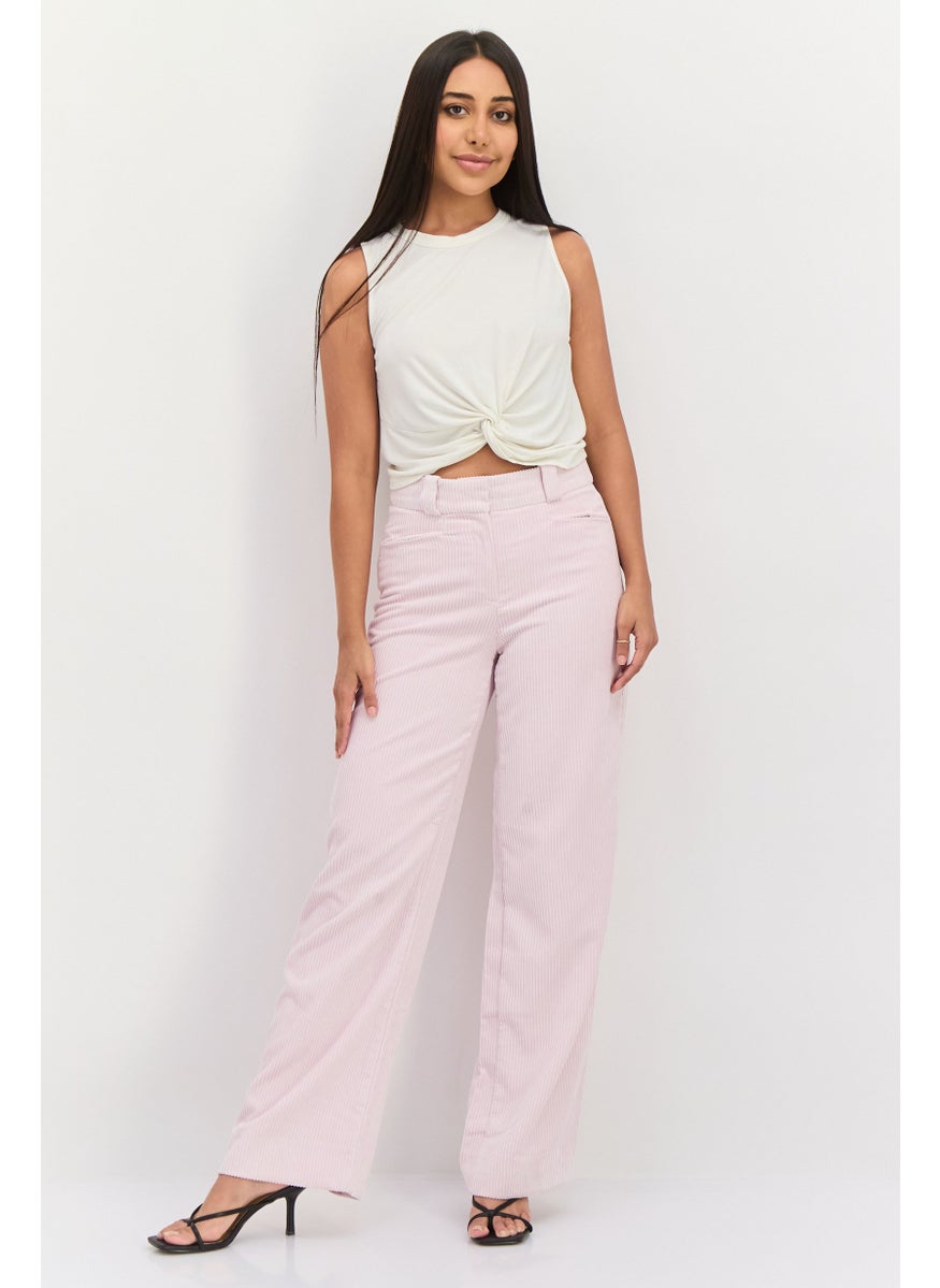 ESPRIT Women Regular Fit Wide Leg Ribbed Pants, Pastel Pink  - Image 4