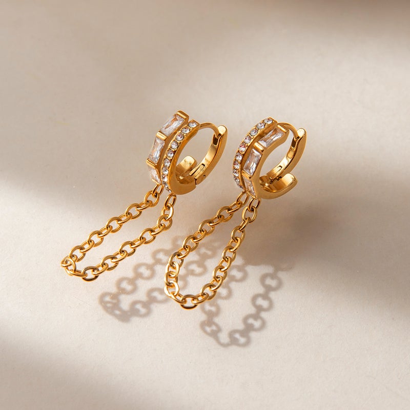 ofeankri European and American Cross-Border Hot-Selling Tassel Chain Ear Clips with Micro-Inlaid Zircon, Instagram-Style Fashionable All-Match Earrings with a High-End Feel - Image 4