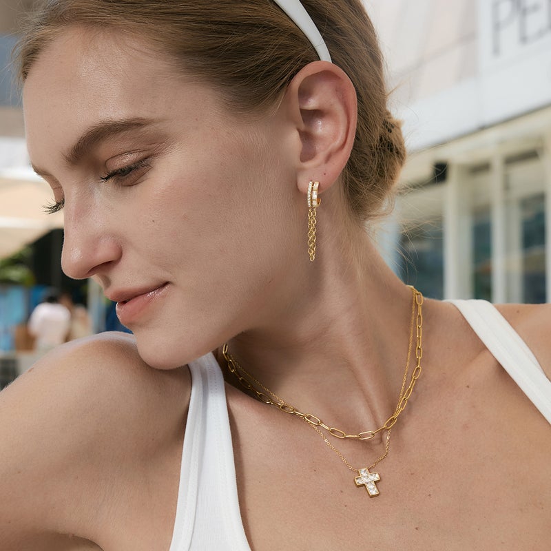 ofeankri European and American Cross-Border Hot-Selling Tassel Chain Ear Clips with Micro-Inlaid Zircon, Instagram-Style Fashionable All-Match Earrings with a High-End Feel - Image 2