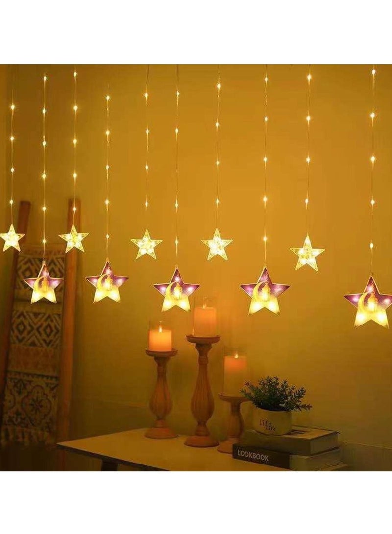 يوويل ضوء رمضان 3.5 متر لديكور المنزل، ضوء زخرفي يعمل متعدد الأوضاع، ستارة بتصميم نجمة، ضوء رمضان والعيد لتزيين المنزل، أبيض دافئ