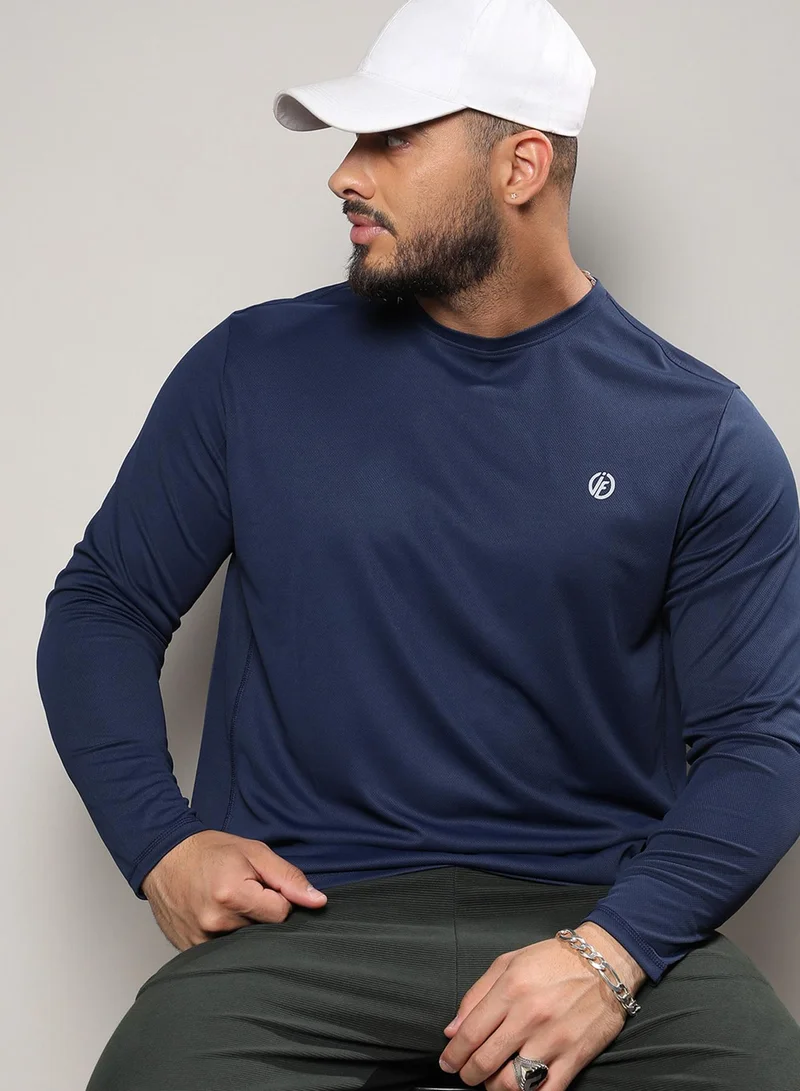 Instafab Plus Men's Solid Navy Blue Regular Fit Activewear T-Shirt