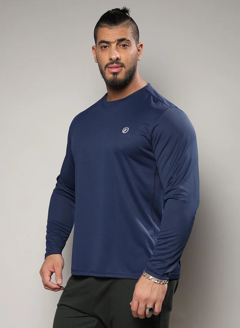 Instafab Plus Men's Solid Navy Blue Regular Fit Activewear T-Shirt