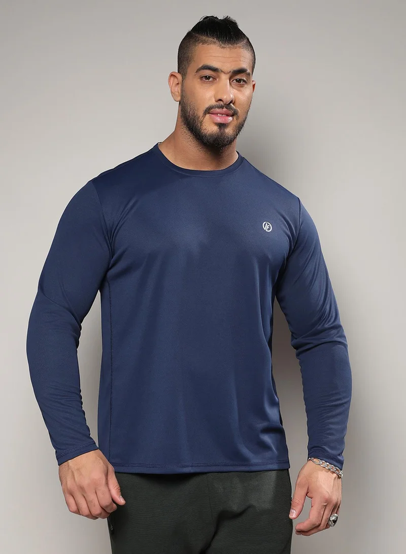 Instafab Plus Men's Solid Navy Blue Regular Fit Activewear T-Shirt