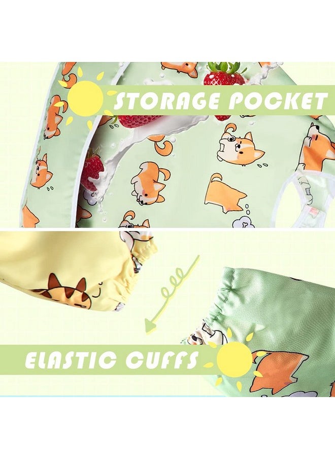 Little Dimsum - Full Sleeved Feeding Bib 2 Packbaby & Toddler Waterproof Bib Apronfood Protection Large Pocket Eating Smock 648 Months (Little Puppylittle Cat) - Image 1